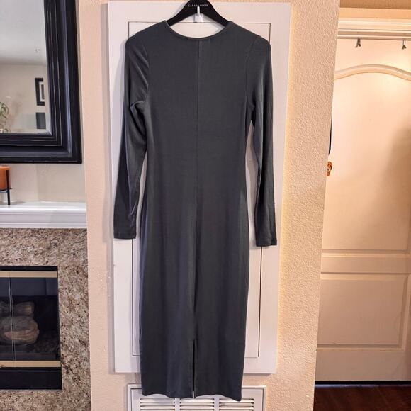 Quince Tencel Rib Knit Long Sleeve Body Con Pencil Dress Stretch Green Small - Picture 4 of 8